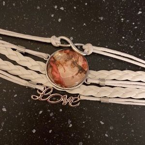 Handmade Faux Leather Bracelet w Hand Painted Alcohol Ink Art Under Domed Glass